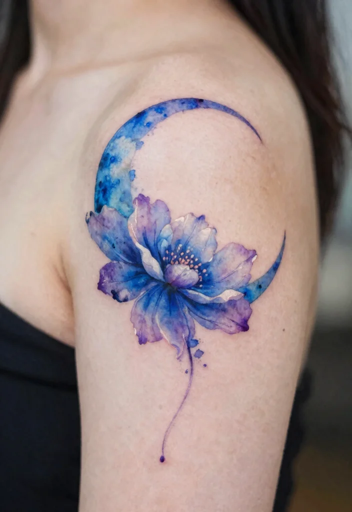 16 Moon Flower Tattoo Ideas: Soft, Spiritual, and Artistic - 2. Watercolor Moon Flower 1