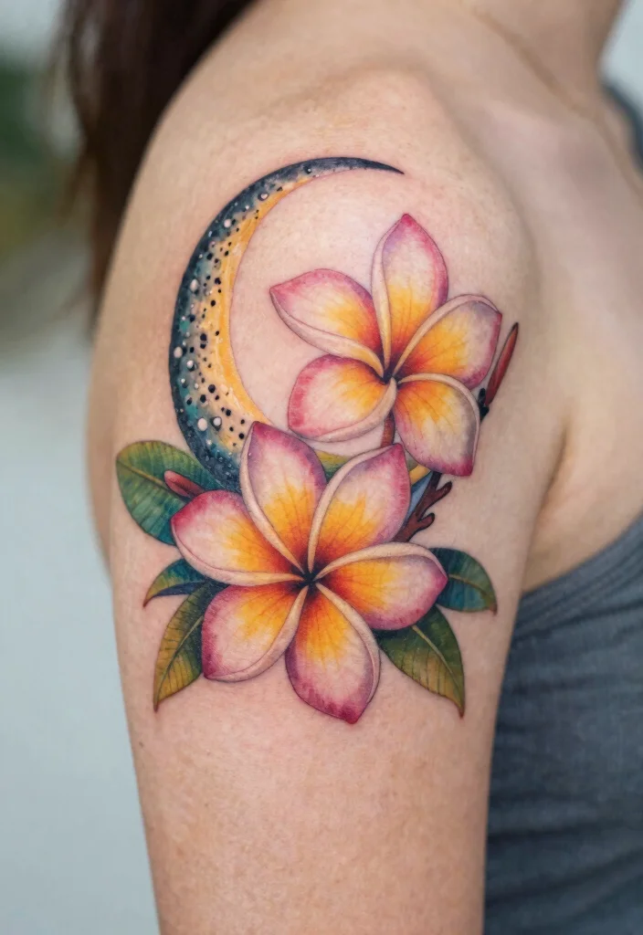 16 Moon Flower Tattoo Ideas: Soft, Spiritual, and Artistic - 6. Plumeria and Moon Flower Fusion 1