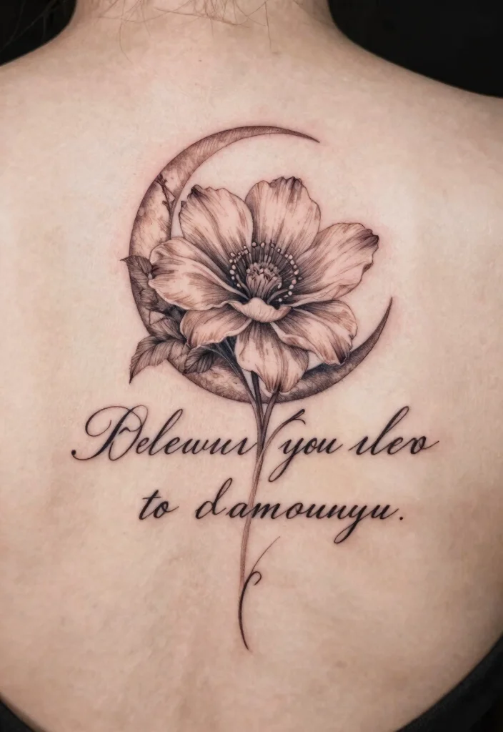 16 Moon Flower Tattoo Ideas: Soft, Spiritual, and Artistic - 8. Moon Flower with Quotes 1
