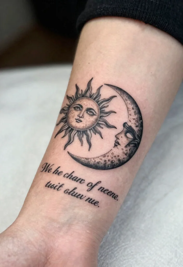 16 Moon and Sun Tattoo Ideas for Balance, Energy, and Harmony - 15. Quotes and Flairs 1