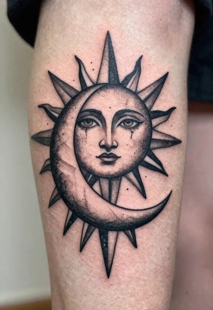 16 Moon and Sun Tattoo Ideas for Balance, Energy, and Harmony - 5. Geometric Patterns 1