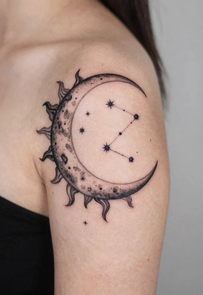 16 Moon and Sun Tattoo Ideas for Balance, Energy, and Harmony - 8. Zodiac Constellation Designs 1