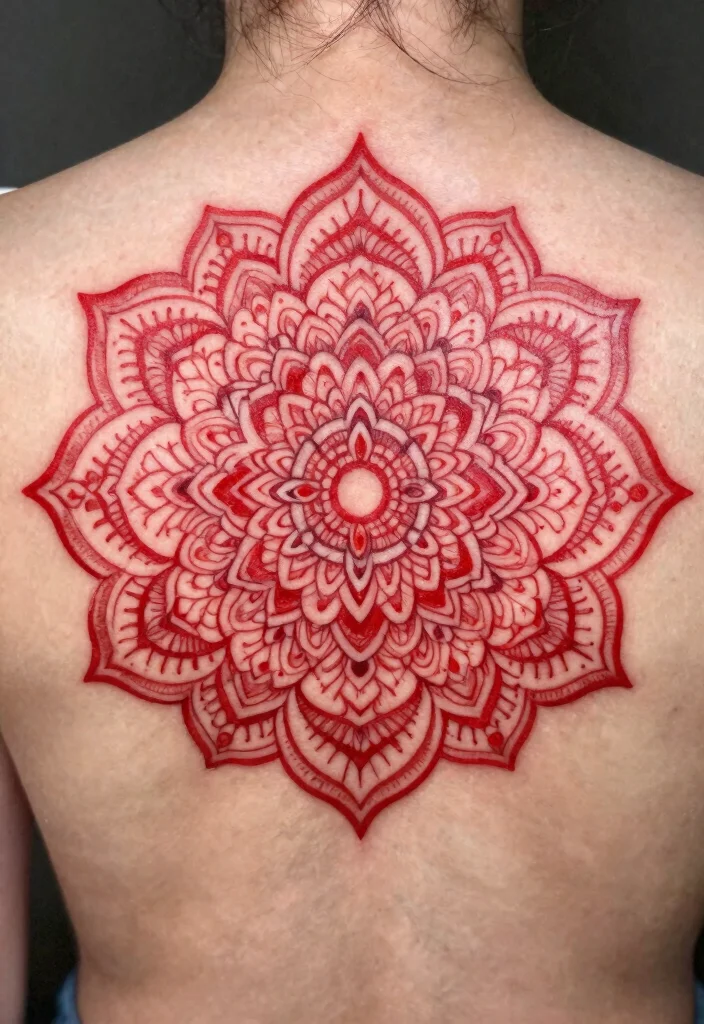 16 Red Back Tattoo Ideas: Bold Statement Designs - 10. Mandala Red Tattoos 1