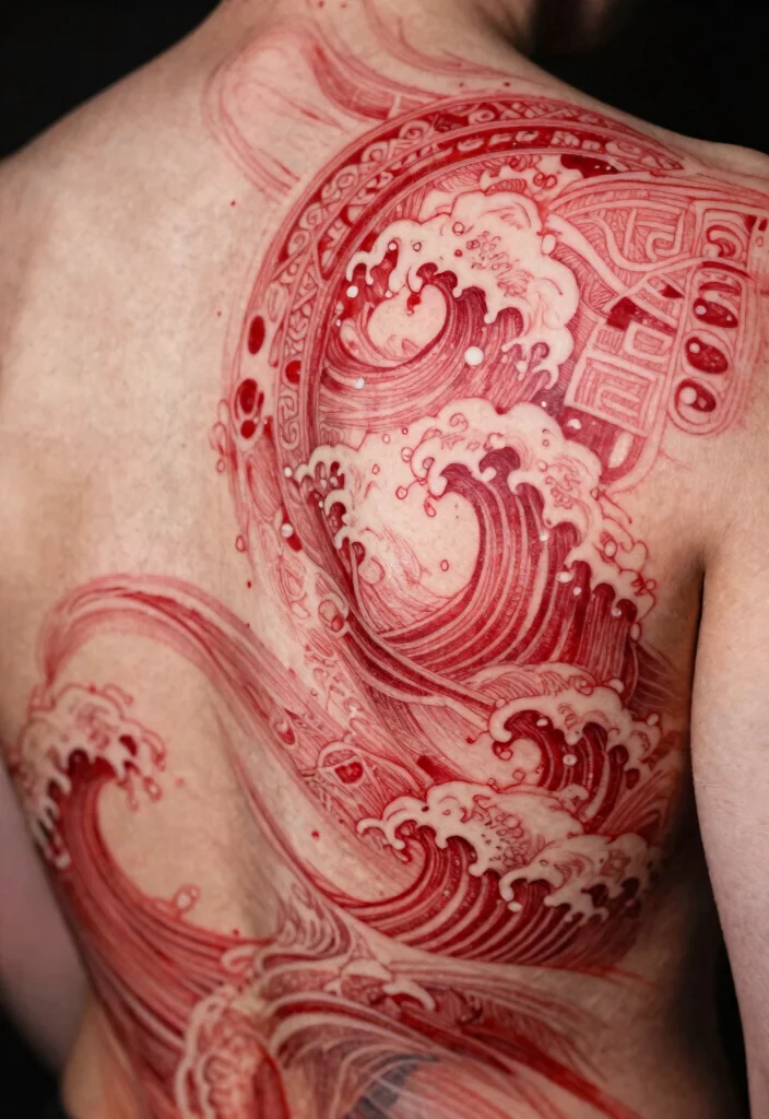 16 Red Back Tattoo Ideas: Bold Statement Designs - 12. Patterns and Textures in Red Ink 1