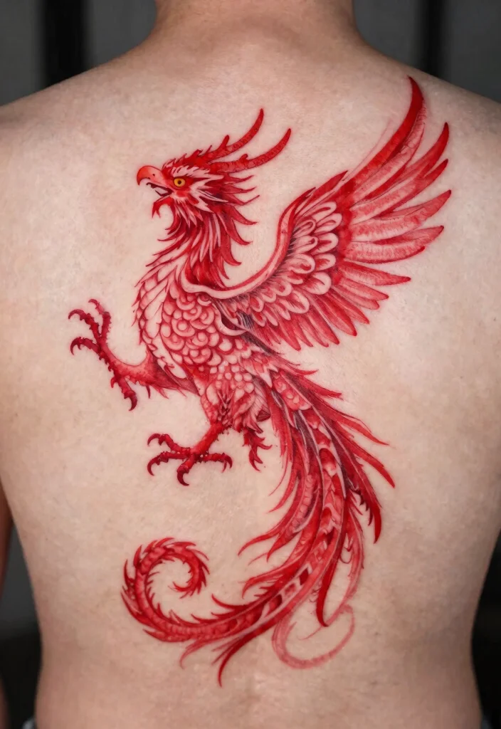 16 Red Back Tattoo Ideas: Bold Statement Designs - 15. Mythical Creature Tattoos in Red 1