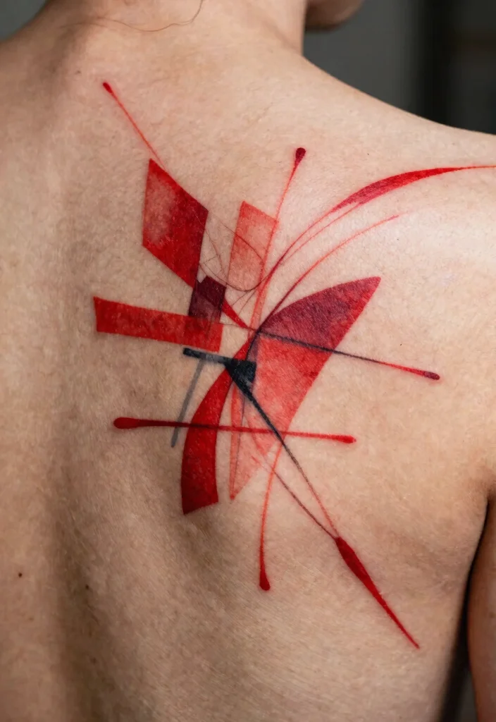 16 Red Back Tattoo Ideas: Bold Statement Designs - 3. Abstract Shapes and Red Ink 1