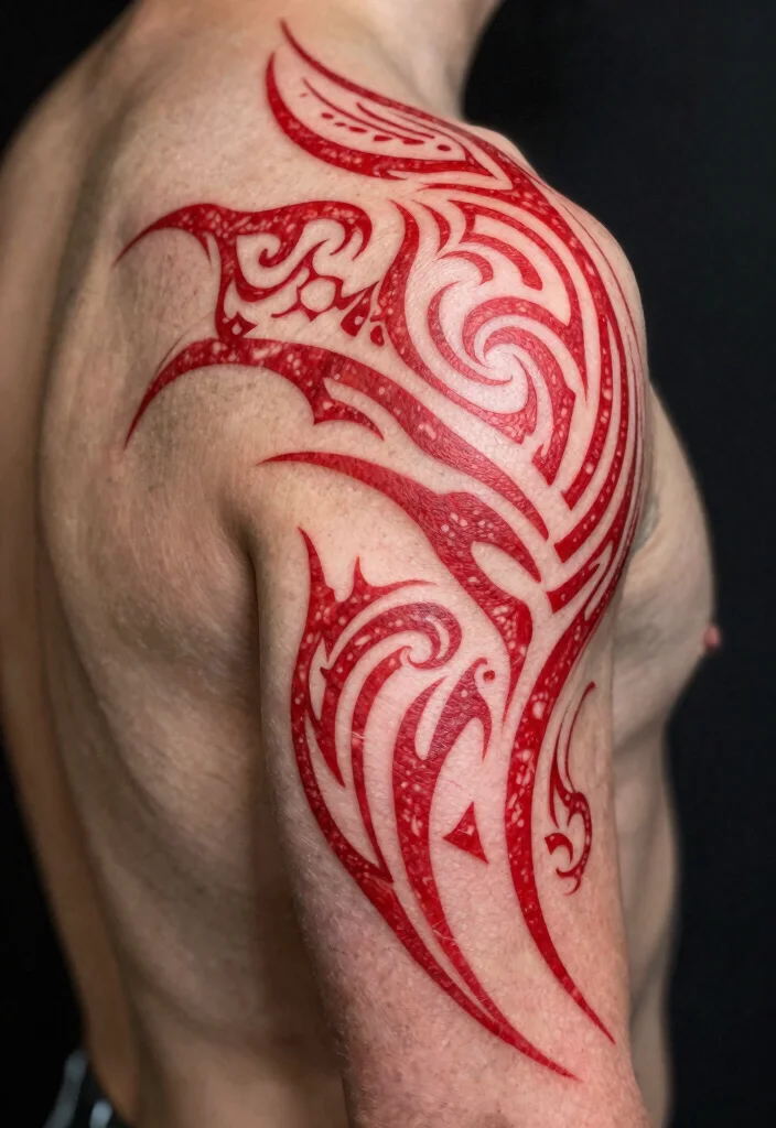16 Red Back Tattoo Ideas: Bold Statement Designs - 5. Red Tribal Tattoos 1