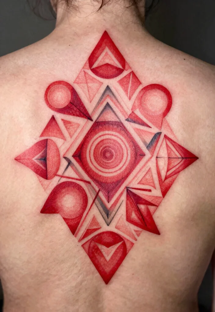16 Red Back Tattoo Ideas: Bold Statement Designs - 6. Geometric Red Patterns 1