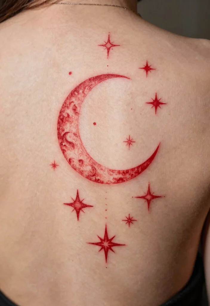 16 Red Back Tattoo Ideas: Bold Statement Designs - 7. Celestial Red Tattoos 1