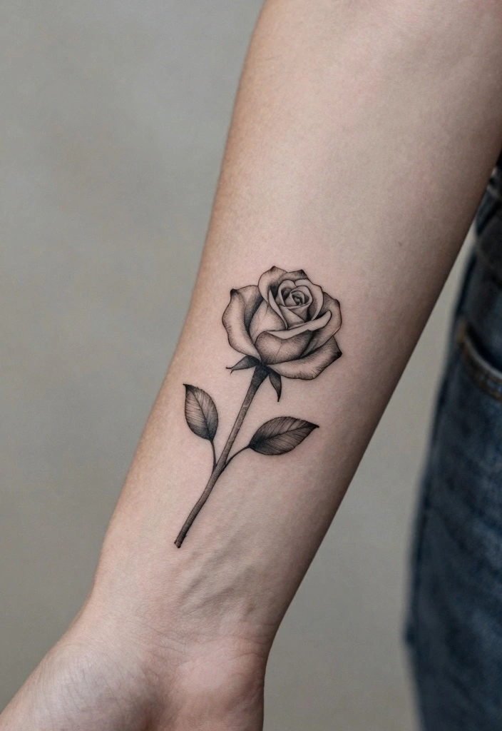 16 Rose Arm Tattoo Ideas Flowing Classic and Beautiful - 1. Minimalist Single Rose 1