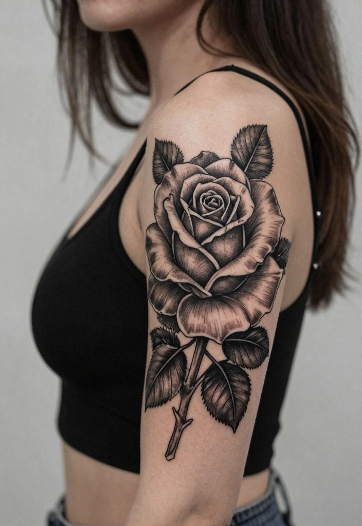 16 Rose Arm Tattoo Ideas Flowing Classic and Beautiful - 14. Engraved Rose 1