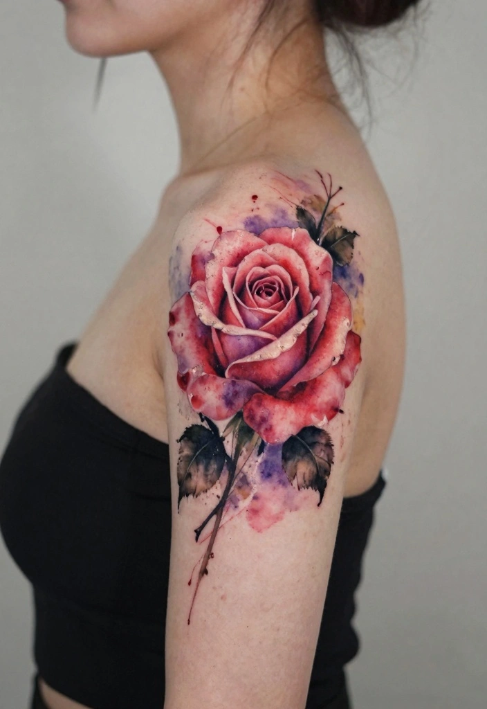 16 Rose Arm Tattoo Ideas Flowing Classic and Beautiful - 2. Watercolor Rose 1
