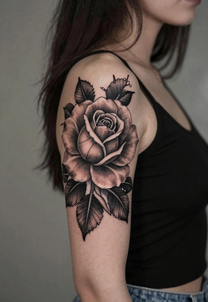 16 Rose Arm Tattoo Ideas Flowing Classic and Beautiful - 3. Vintage Rose with Thorns 1