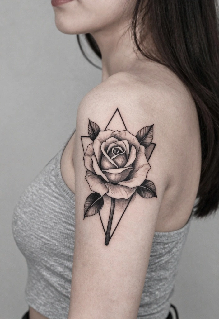 16 Rose Arm Tattoo Ideas Flowing Classic and Beautiful - 4. Geometric Rose 1