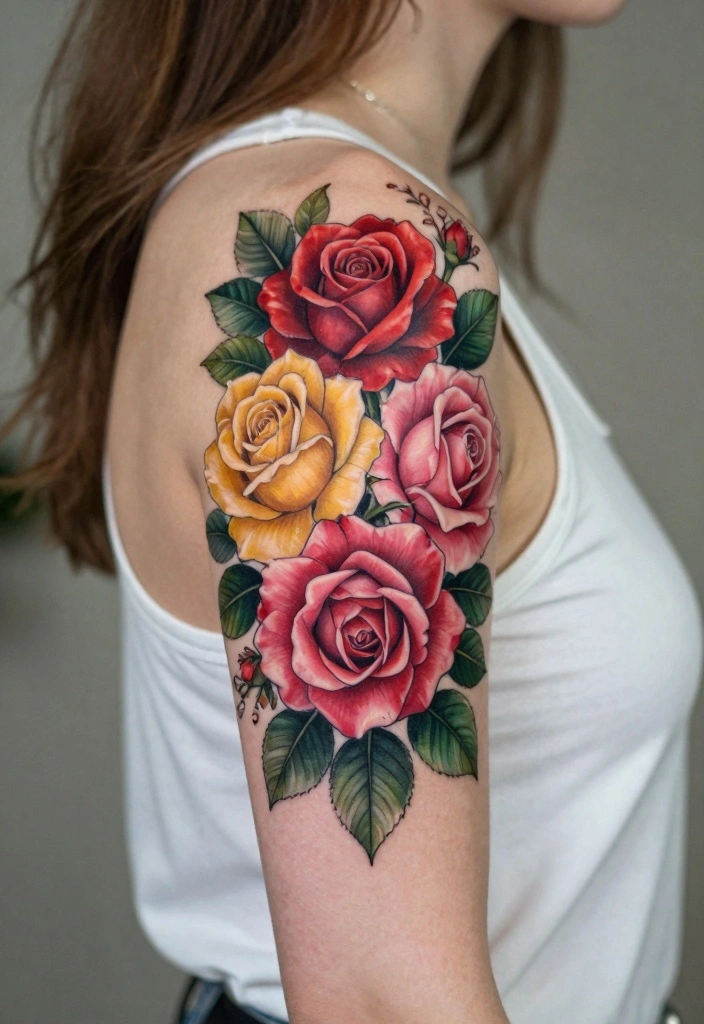 16 Rose Arm Tattoo Ideas Flowing Classic and Beautiful - 5. Rose Bouquet 1