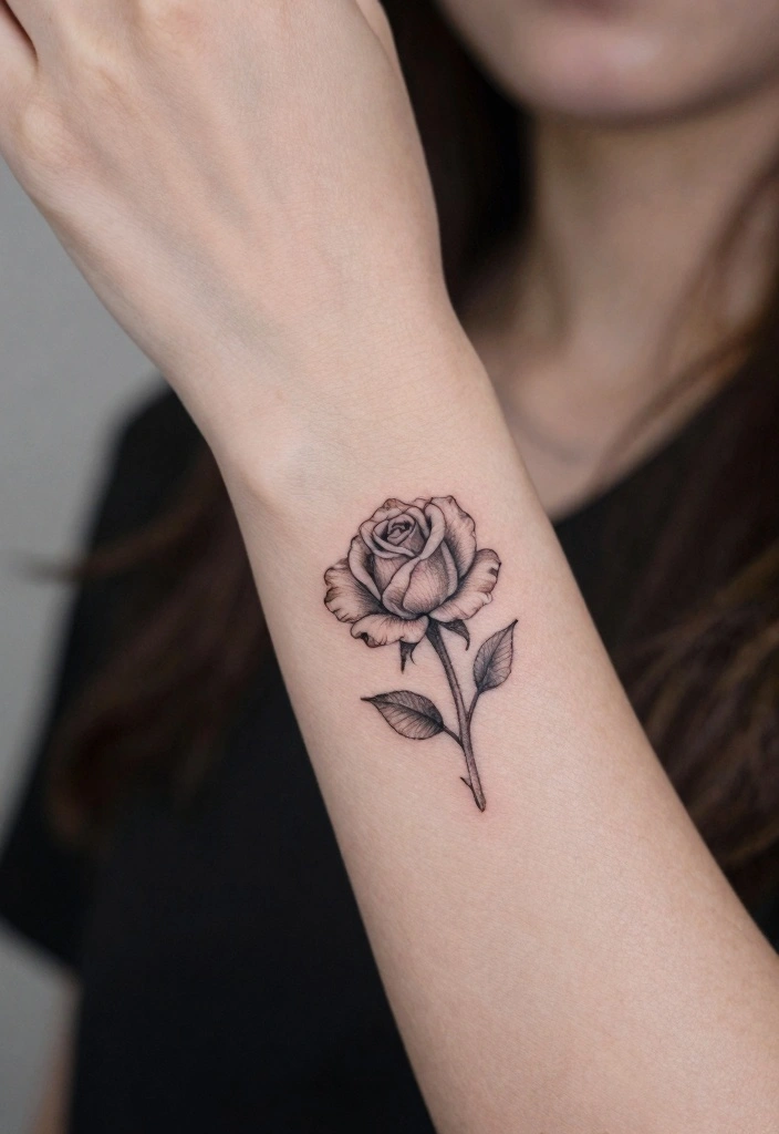 16 Rose Arm Tattoo Ideas Flowing Classic and Beautiful - 7. Tiny Rose 1