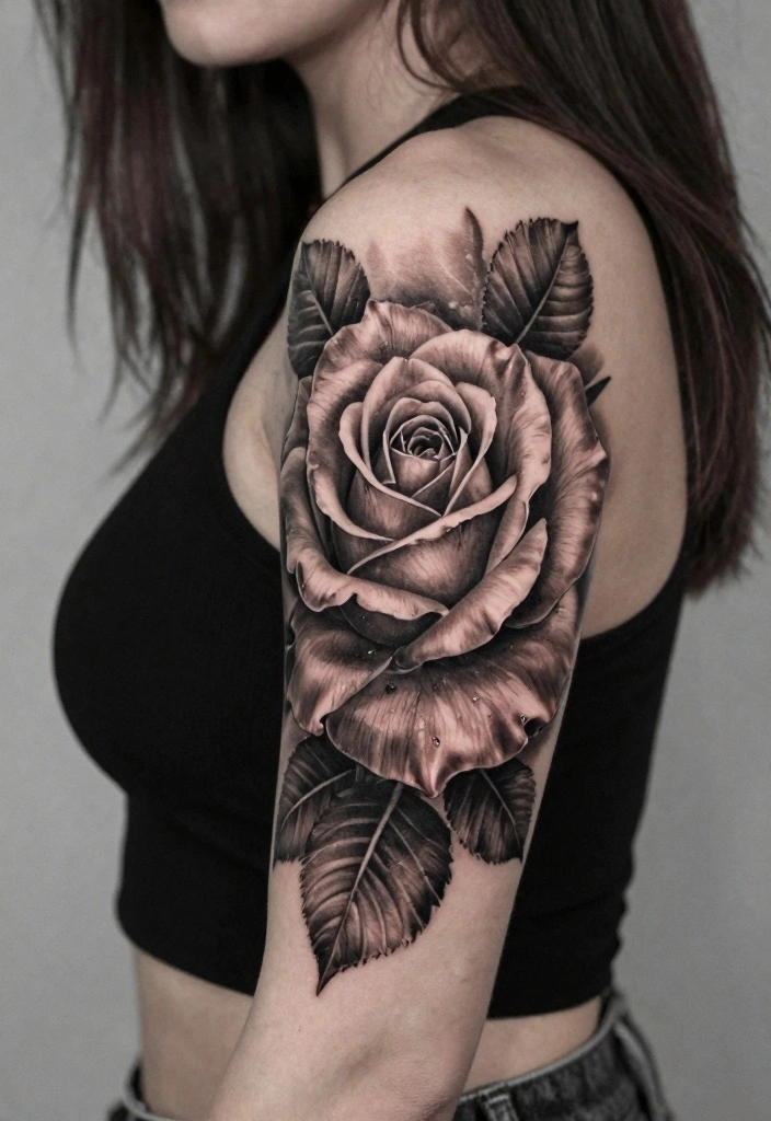 16 Rose Arm Tattoo Ideas Flowing Classic and Beautiful - 8. Realistic Rose 1