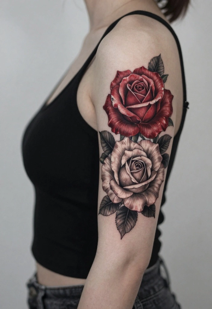 16 Rose Arm Tattoo Ideas Flowing Classic and Beautiful - 9. Double Rose 1