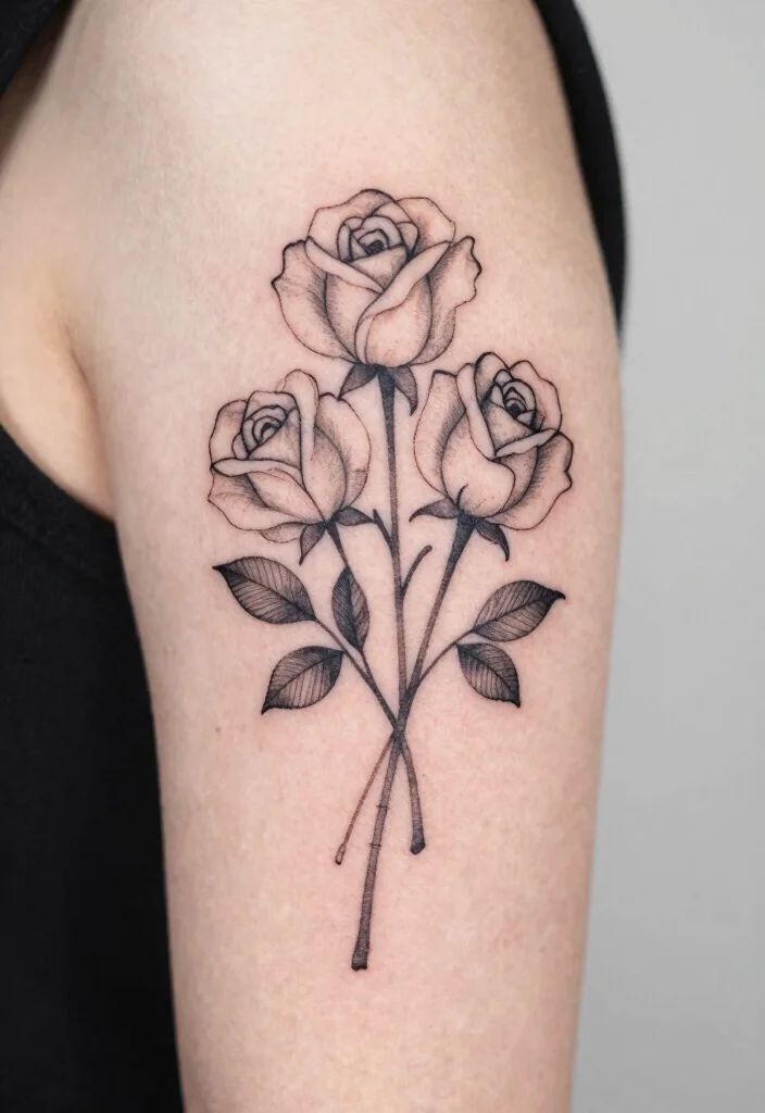 16 Rose Tattoo Vorlage Ideas: Clean, Classic, and Versatile - 4. Minimalist Rose Bouquet 1