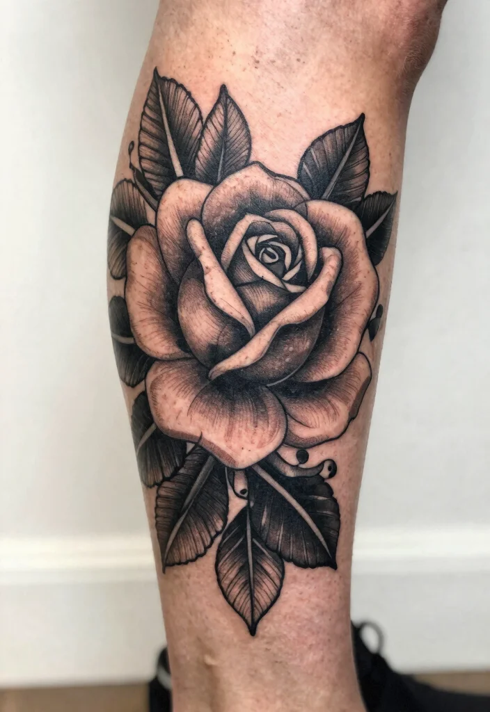 16 Rose Tattoo Vorlage Ideas: Clean, Classic, and Versatile - 6. Blackwork Rose Tattoo 1