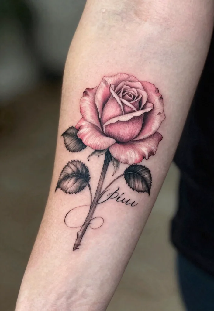 16 Rose Tattoo Vorlage Ideas: Clean, Classic, and Versatile - 7. Rose with Script 1