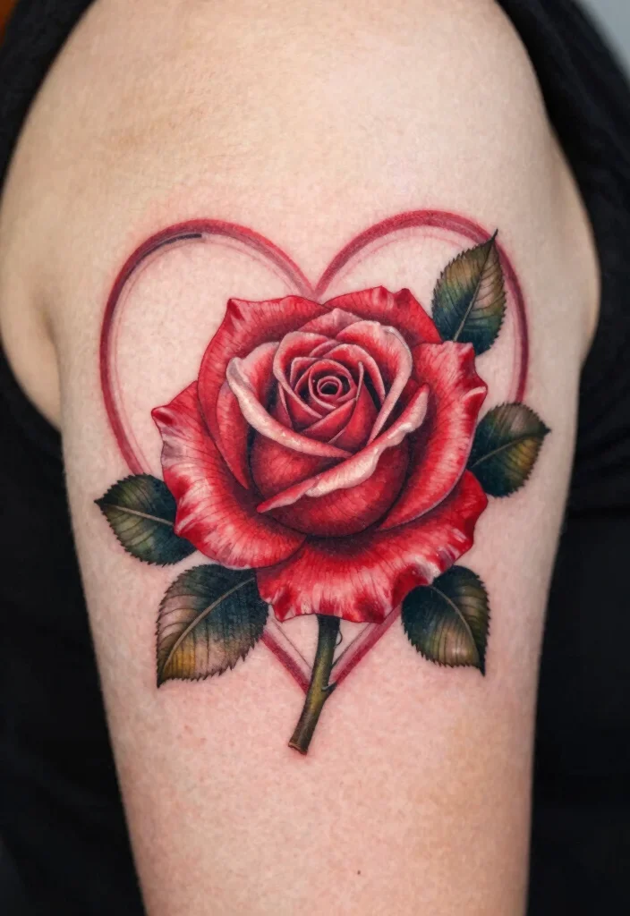 16 Rose Tattoo Vorlage Ideas: Clean, Classic, and Versatile - 9. Rose and Heart Tattoo 1