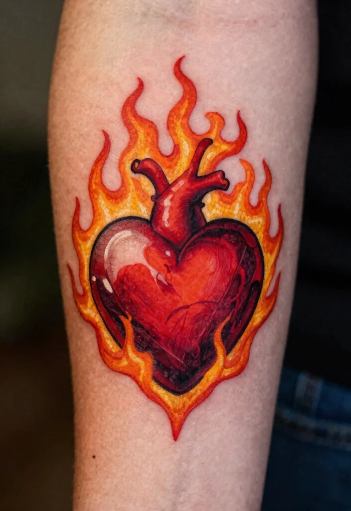 16 Set Your Heart Ablaze Tattoo Ideas Powerful and Passionate - 1. Heart and Flame Fusion 1