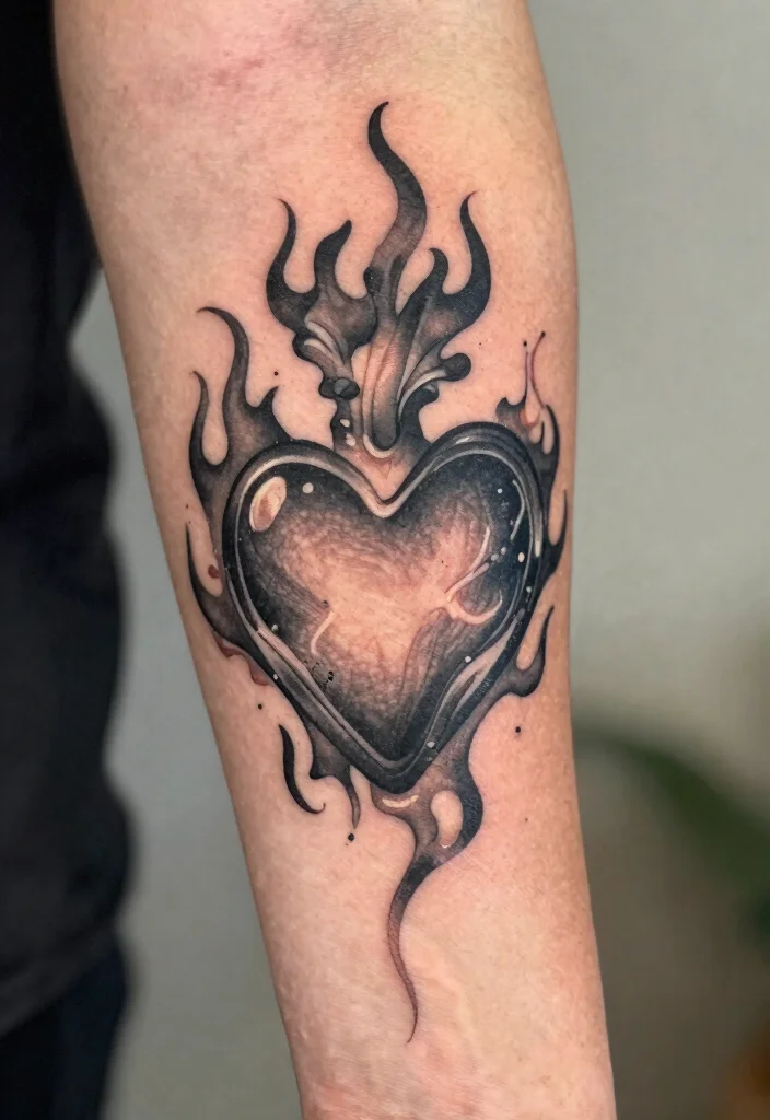 16 Set Your Heart Ablaze Tattoo Ideas Powerful and Passionate - 10. Spilled Ink Heart and Flames 1