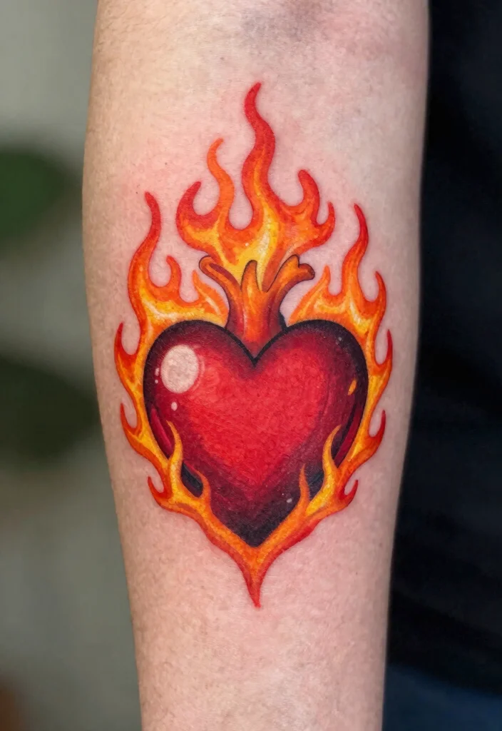 16 Set Your Heart Ablaze Tattoo Ideas Powerful and Passionate - 12. Heart in a Ring of Fire 1
