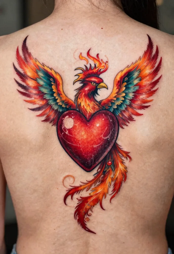 16 Set Your Heart Ablaze Tattoo Ideas Powerful and Passionate - 15. Phoenix Heart 1