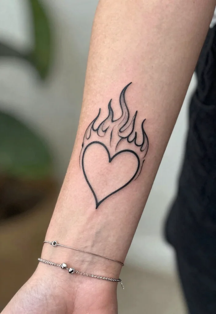 16 Set Your Heart Ablaze Tattoo Ideas Powerful and Passionate - 2. Minimalist Flame Heart 1