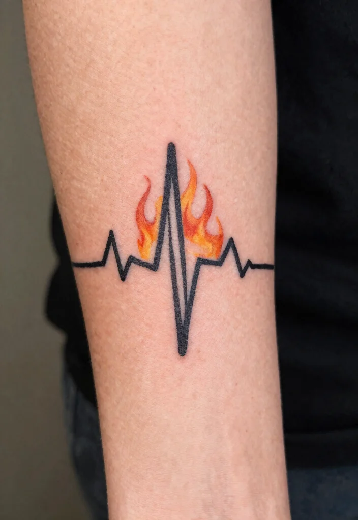 16 Set Your Heart Ablaze Tattoo Ideas Powerful and Passionate - 4. Heartbeat Flame Line Art 1