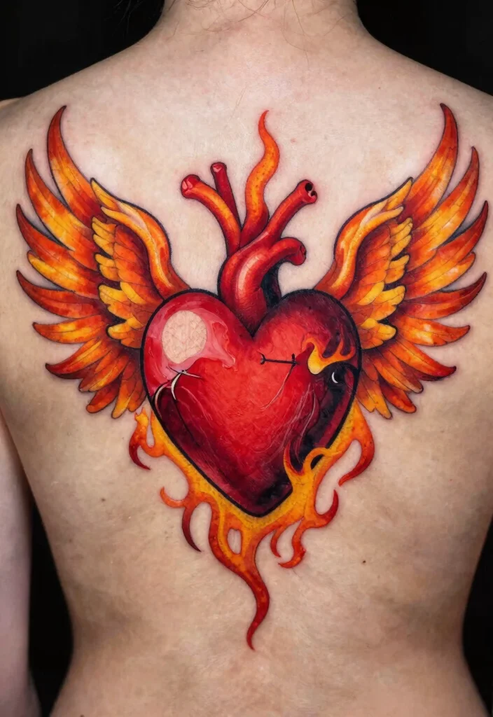 16 Set Your Heart Ablaze Tattoo Ideas Powerful and Passionate - 6. Heart with Fire Wings 1