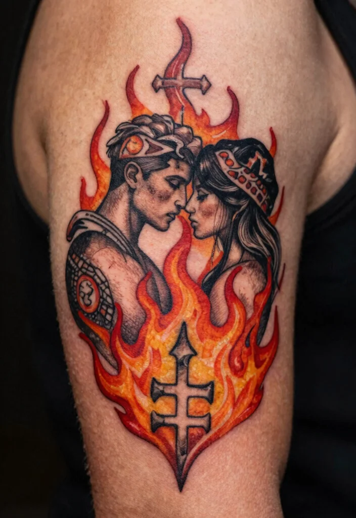 16 Set Your Heart Ablaze Tattoo Ideas Powerful and Passionate - 7. Ancient Symbol of Love and Fire 1