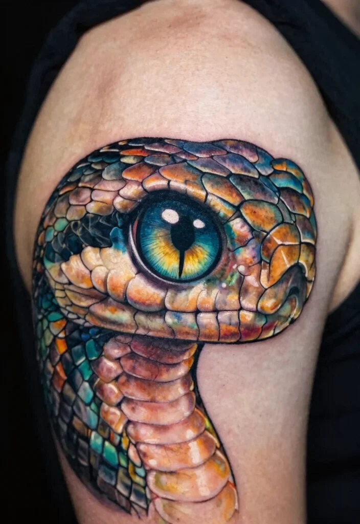 16 Snake Arm Tattoo Ideas: Fierce, Flowing, and Bold - 13. Realistic Snake Eyes 1