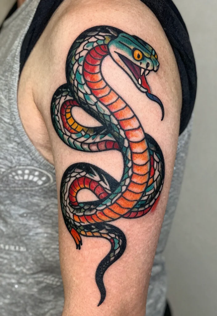 16 Snake Arm Tattoo Ideas: Fierce, Flowing, and Bold - 15. Bold Classic Snake 1