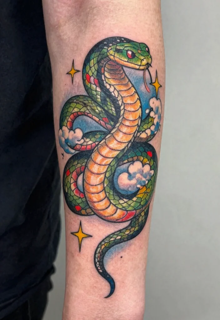 16 Snake Arm Tattoo Ideas: Fierce, Flowing, and Bold - 16. Fantasy Snake Tattoo 1