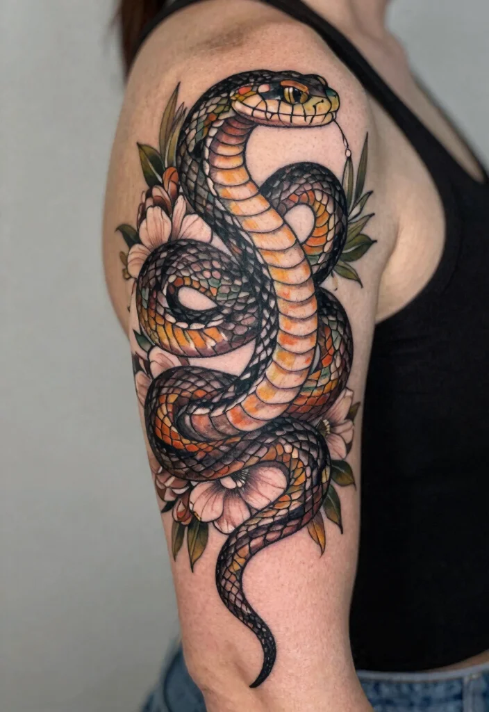 16 Snake Arm Tattoo Ideas: Fierce, Flowing, and Bold - 2. Coiling Snake Design 1