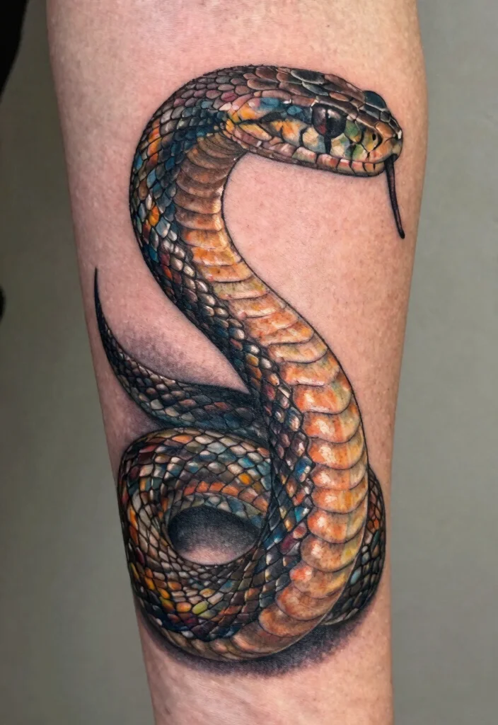 16 Snake Arm Tattoo Ideas: Fierce, Flowing, and Bold - 8. Semi-Realistic Snake Tattoo 1