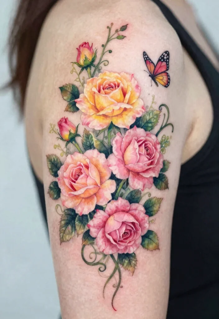 16 Tangled Flower Tattoo Ideas: Magical, Whimsical, and Soft - 1. Whimsical Rose Garden 1