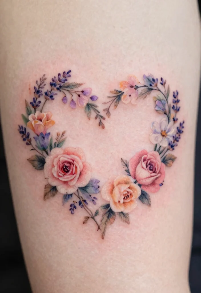 16 Tangled Flower Tattoo Ideas: Magical, Whimsical, and Soft - 11. Soft Floral Heart 1