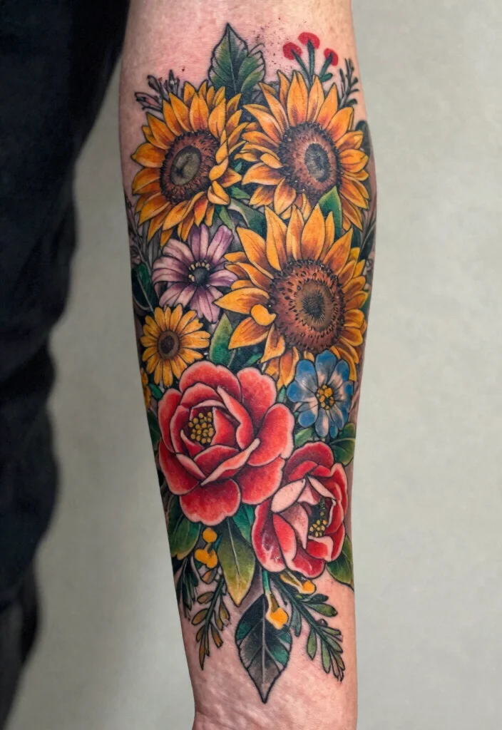 16 Tangled Flower Tattoo Ideas: Magical, Whimsical, and Soft - 16. Creative Floral Sleeve 1