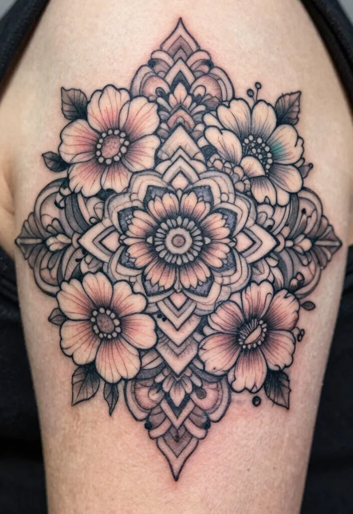 16 Tangled Flower Tattoo Ideas: Magical, Whimsical, and Soft - 4. Fairy Tale Floral Mandala 1