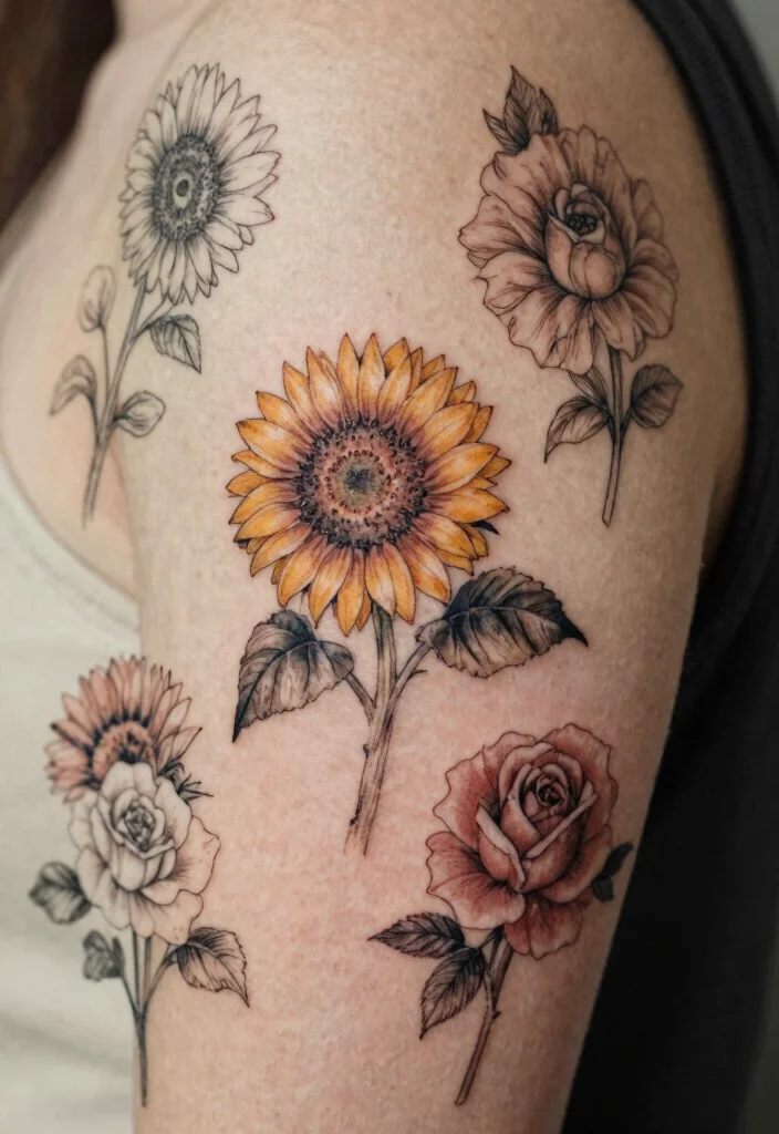 16 Tangled Flower Tattoo Ideas: Magical, Whimsical, and Soft - 8. Vintage Floral Sketches 1