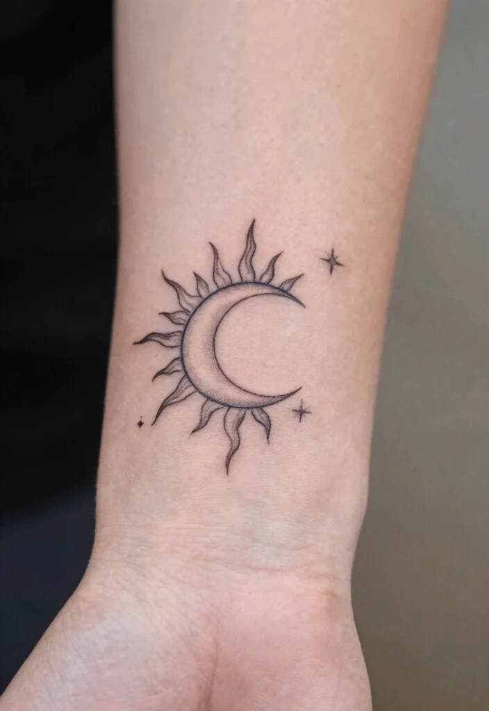 16 Tattoo Sun and Moon Ideas Yin Yang Balance Style - 1. Minimalist Sun and Moon Duo 1
