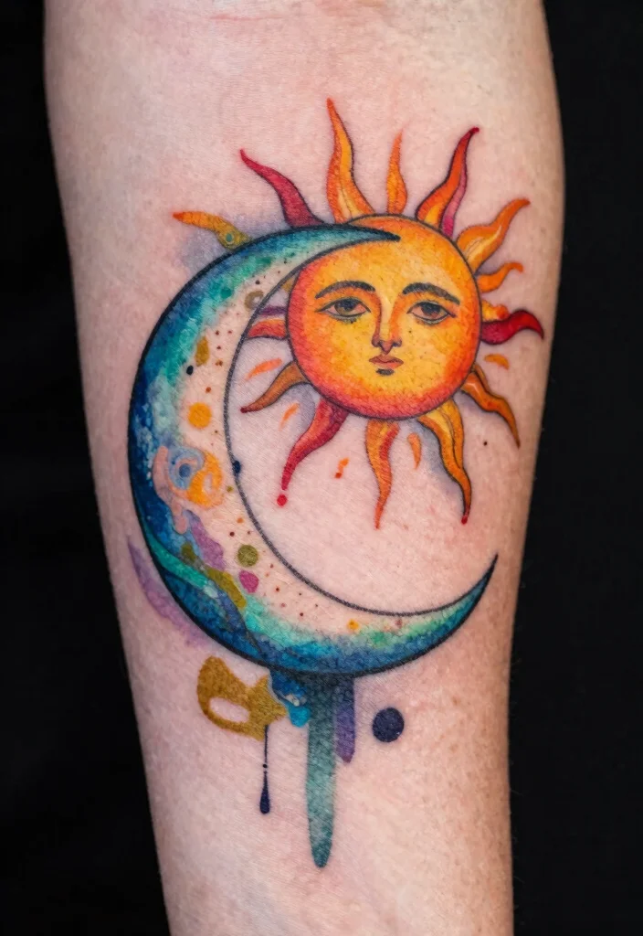 16 Tattoo Sun and Moon Ideas Yin Yang Balance Style - 10. Abstract Sun and Moon Tattoos 1