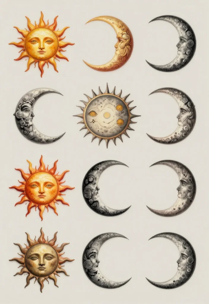 16 Tattoo Sun and Moon Ideas Yin Yang Balance Style - 12. Color Palette Variations 1
