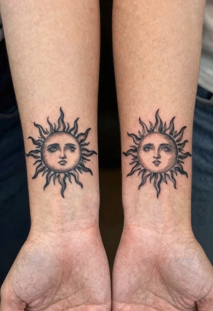 16 Tattoo Sun and Moon Ideas Yin Yang Balance Style - 15. Celebrating Love and Connections 1