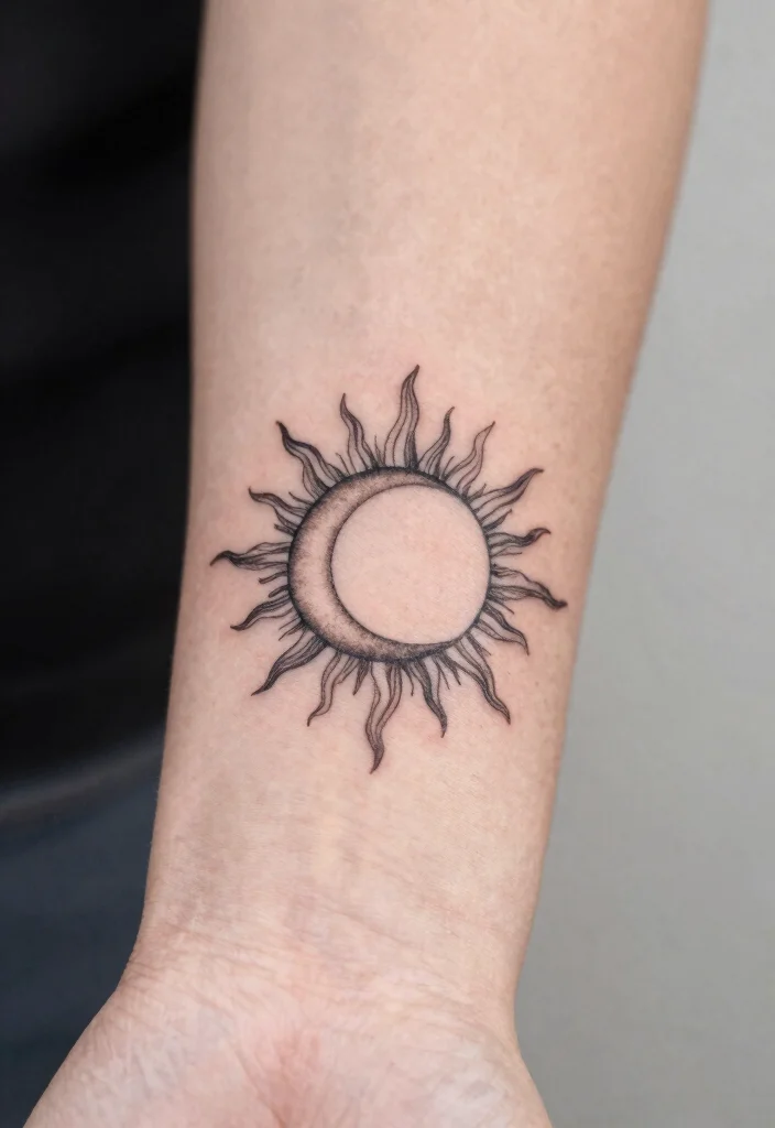 16 Tattoo Sun and Moon Ideas Yin Yang Balance Style - 7. Fine Line Sun and Moon Tattoos 1