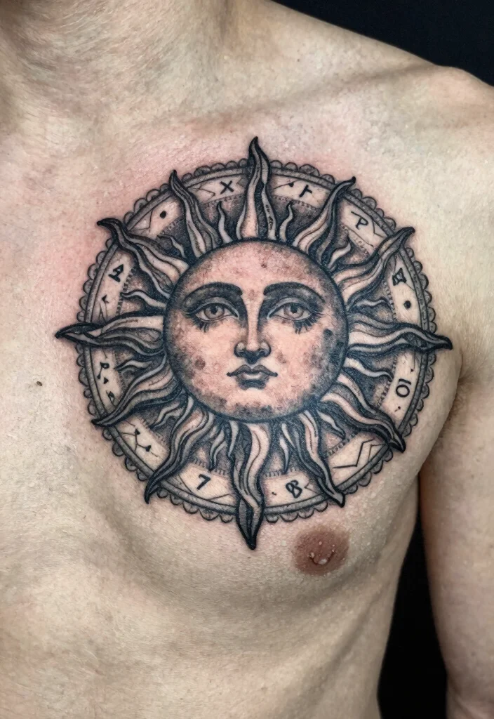 16 Tattoo Sun and Moon Ideas Yin Yang Balance Style - 8. Vintage Astrology Tattoo 1